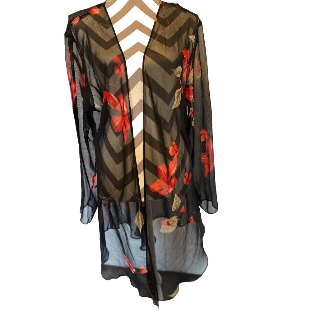 Drapers and Damons Sheer Floral Print Kimono Beaded Size 18 Romantic Goth